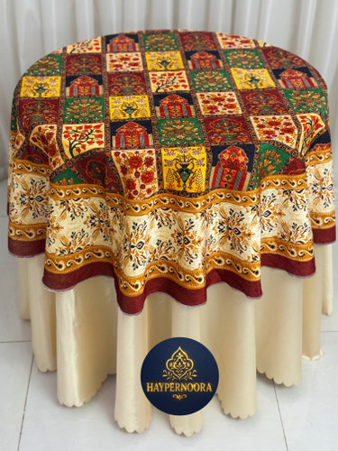 رومیزی گرد ( طرح چهل تیکه ) جنس مخمل ابریشم ضد لک