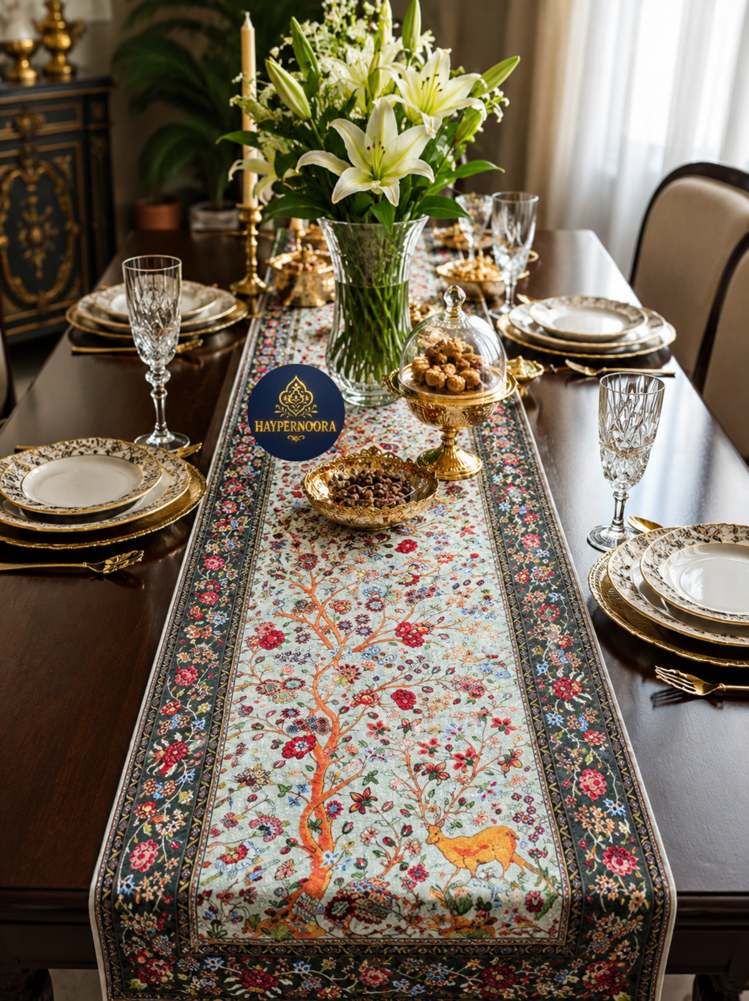 رانر (طرح آهو ) جنس مخمل ابریشم ضد لک