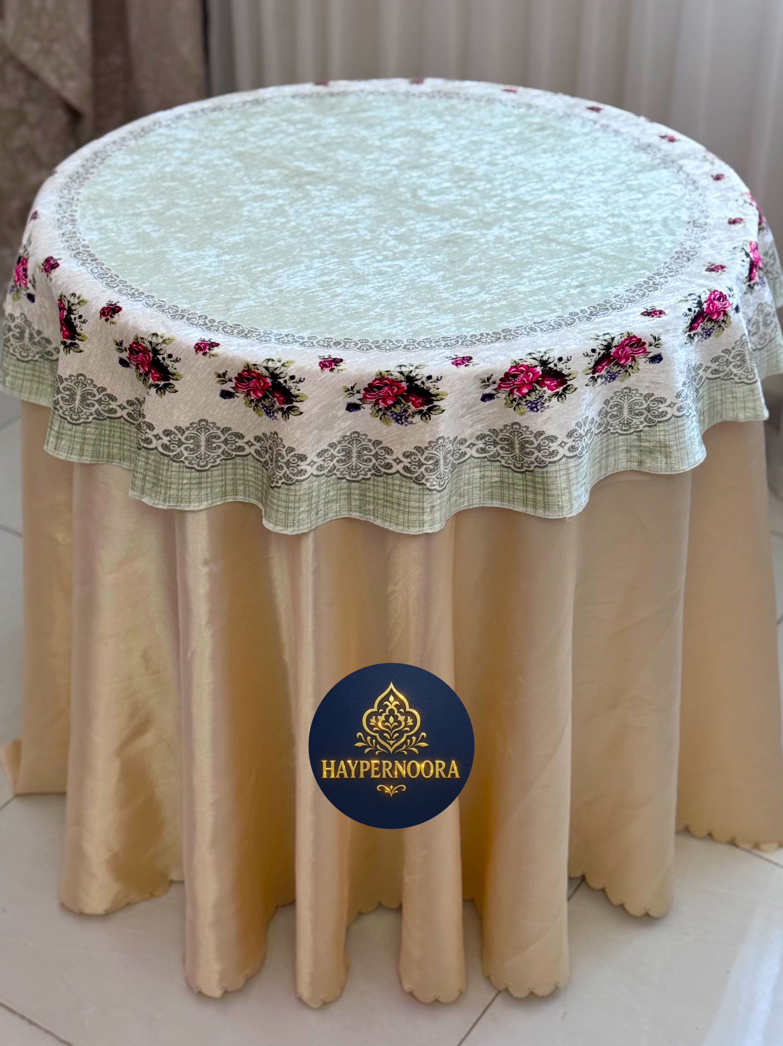 رومیزی گرد (طرح غنچه) جنس مخمل ابریشم ضد لک